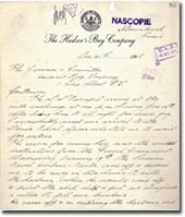 une lettre du 1916, page 1 de 6. Pages extraites des Archives de la Compagnie de  la Baie d’Hudson, Archives du Manitoba. Correspondence, S.S.  "Nascopie", 1915-1916, Correspondence files for Hudson’s Bay  Company’s wartime business with European governments (HBCA RG22/5/2671 folios  24-26A)