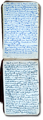 Page dans un journal de George Hambley avec des les comptes rendus du 13, 14, 16 et 20 avril 1917